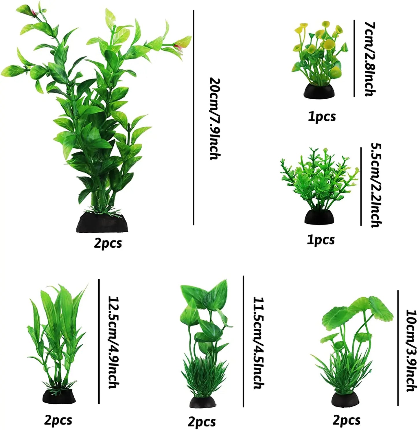 Aquarium Plants 10 Pack Fish Tank Decorations Artificial Green Plant Set