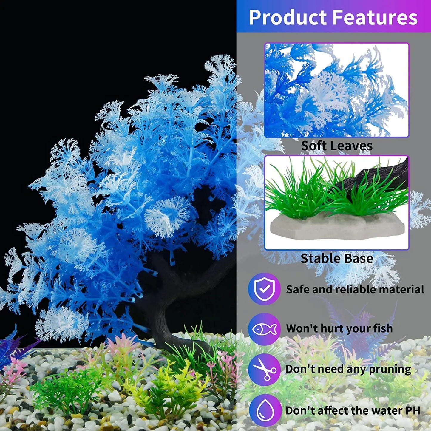 Aquarium Plants 15 Pack Artificial Fish Tank Decor Tree & Plant Set