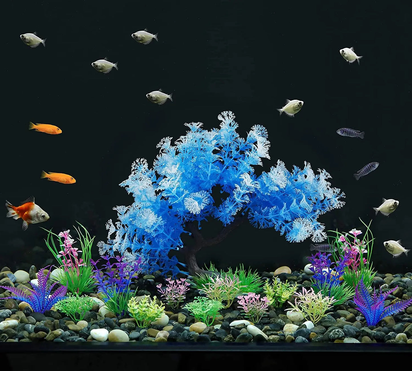 Aquarium Plants 15 Pack Artificial Fish Tank Decor Tree & Plant Set