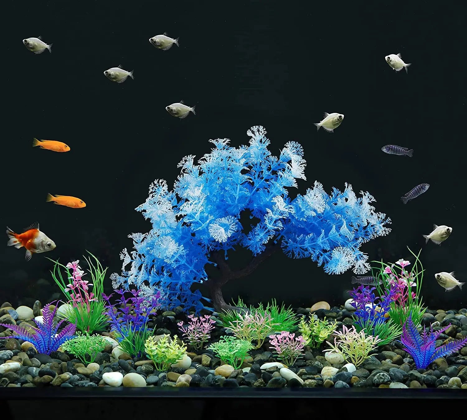 Aquarium Plants 15 Pack Artificial Fish Tank Decor Tree & Plant Set