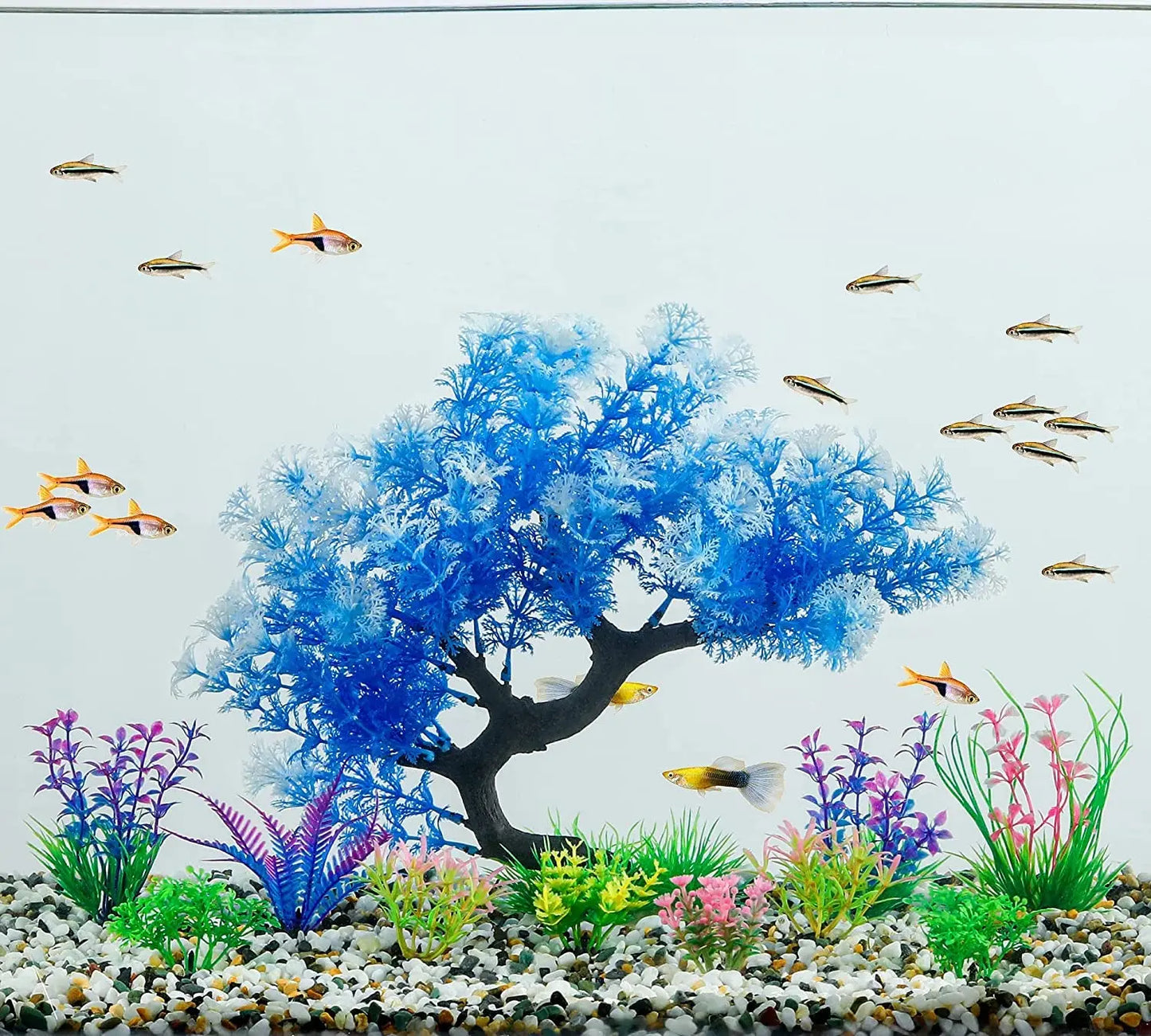 Aquarium Plants 15 Pack Artificial Fish Tank Decor Tree & Plant Set