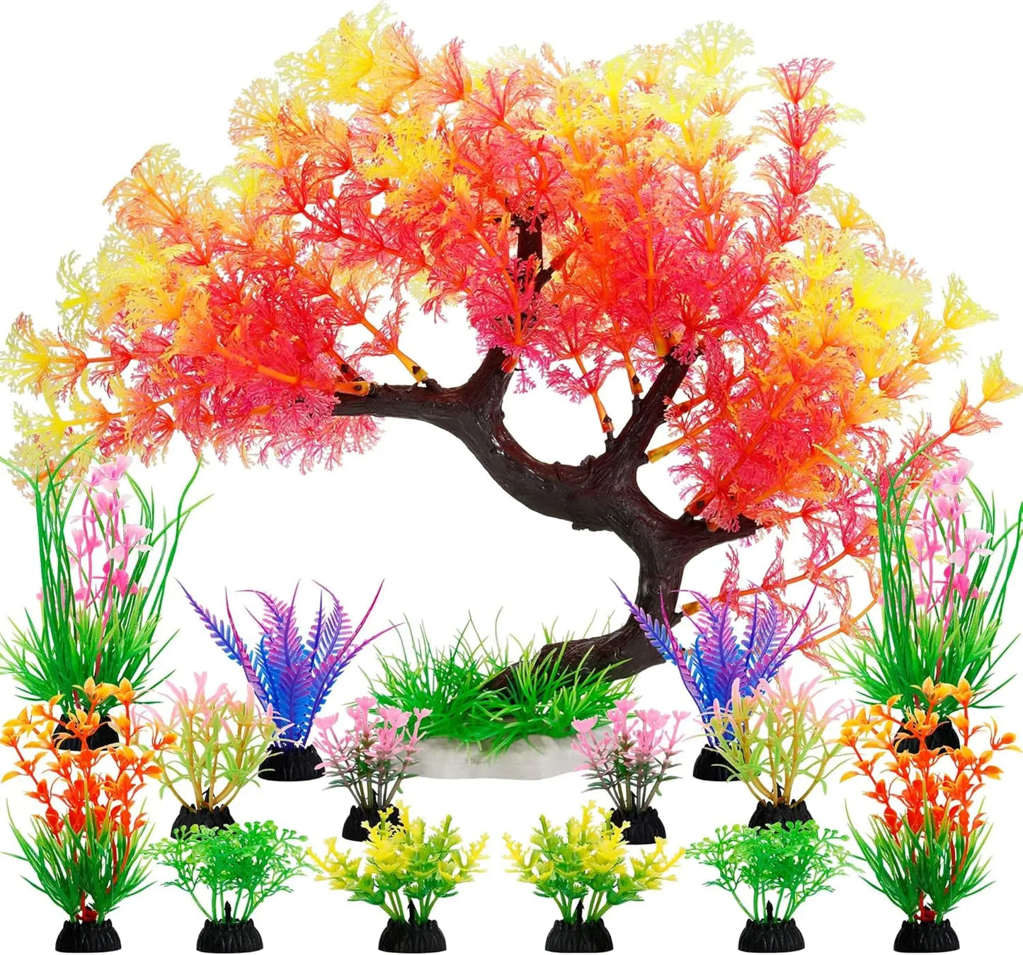 Aquarium Plants 15 Pack Artificial Fish Tank Decor Tree & Plant Set Pink Set
