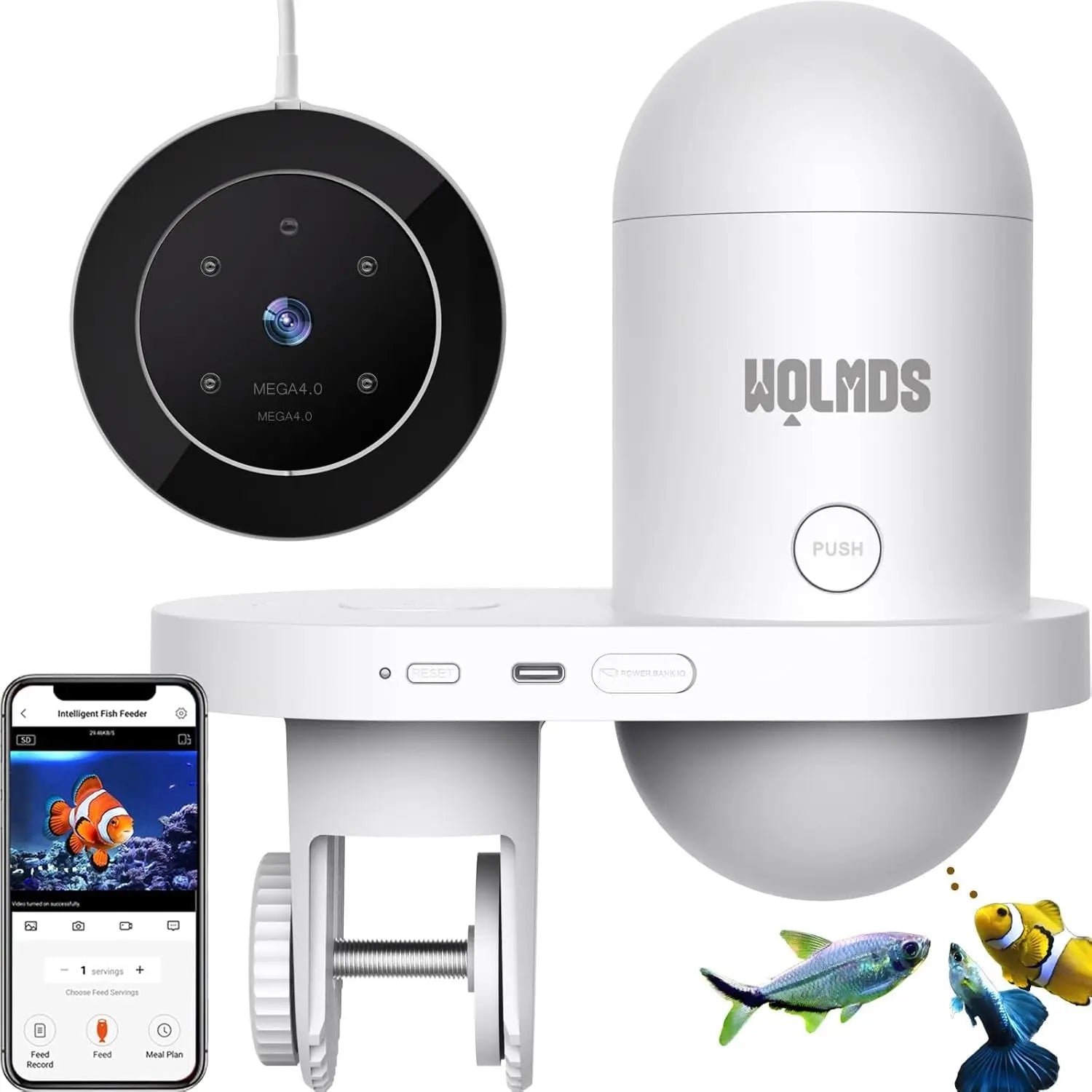 Automatic Fish Feeder WiFi (2.5 & 5G) 2.5K Camera App Control 230ML Tank White