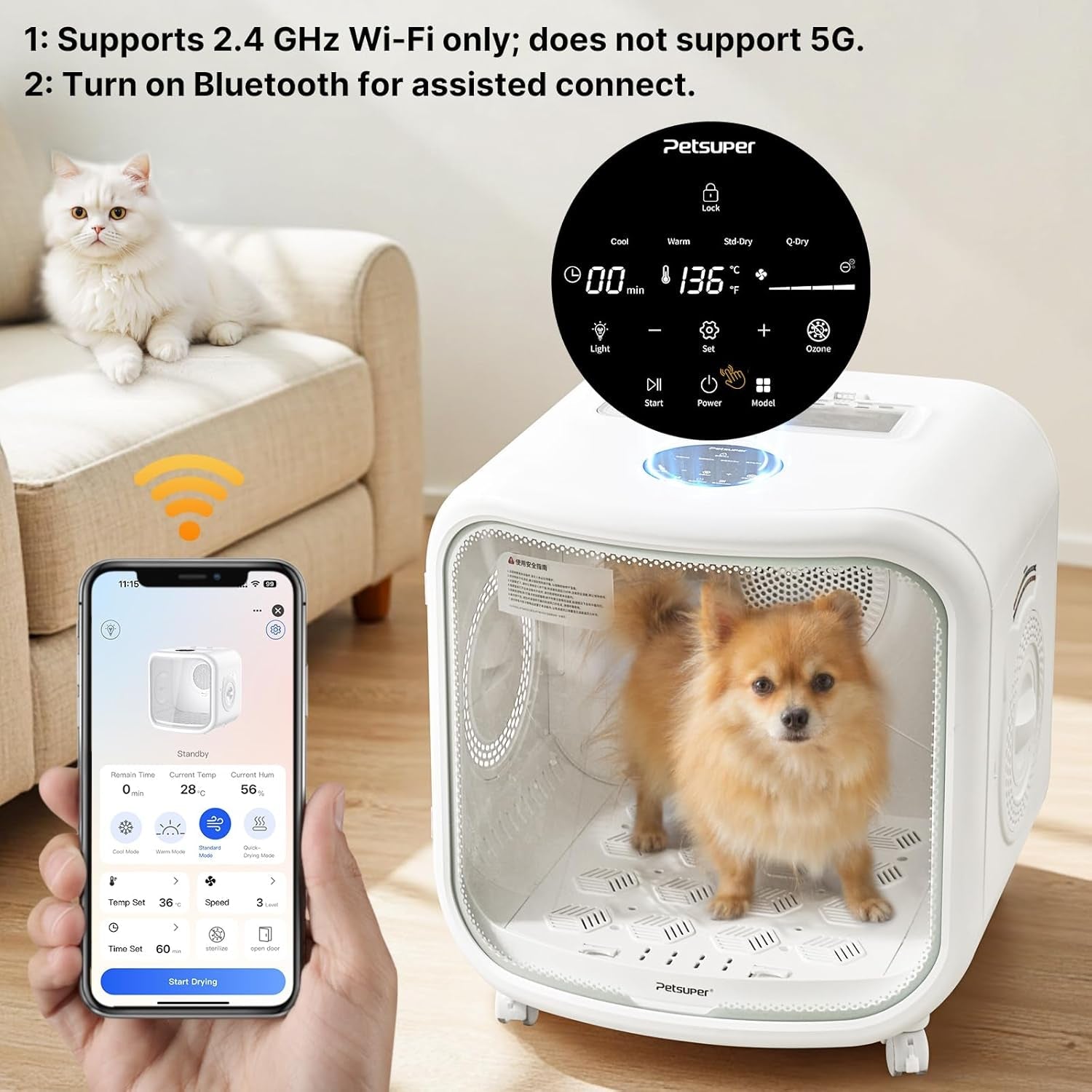 Automatic Pet Dryer Box 75L App Control Quiet Cat Dog Dryer