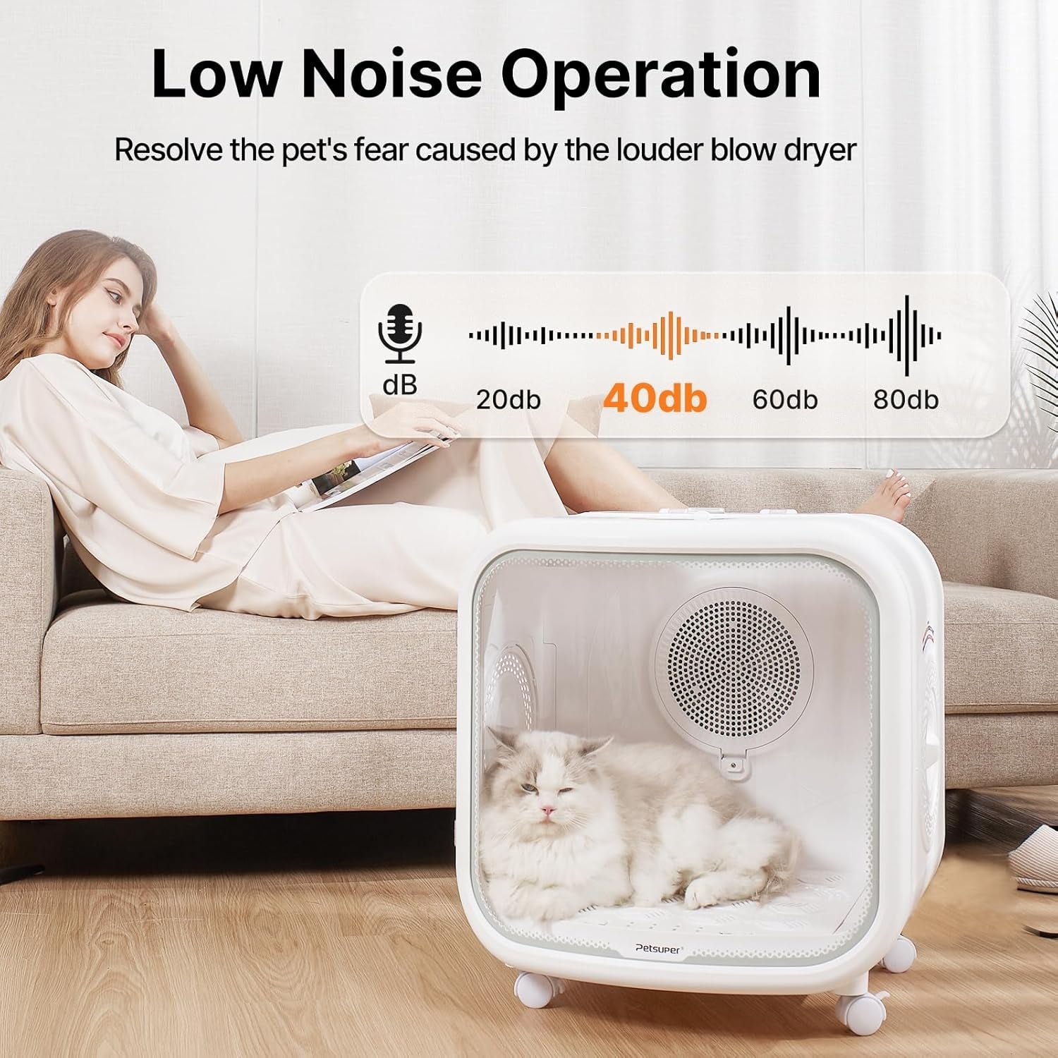 Automatic Pet Dryer Box 75L App Control Quiet Cat Dog Dryer