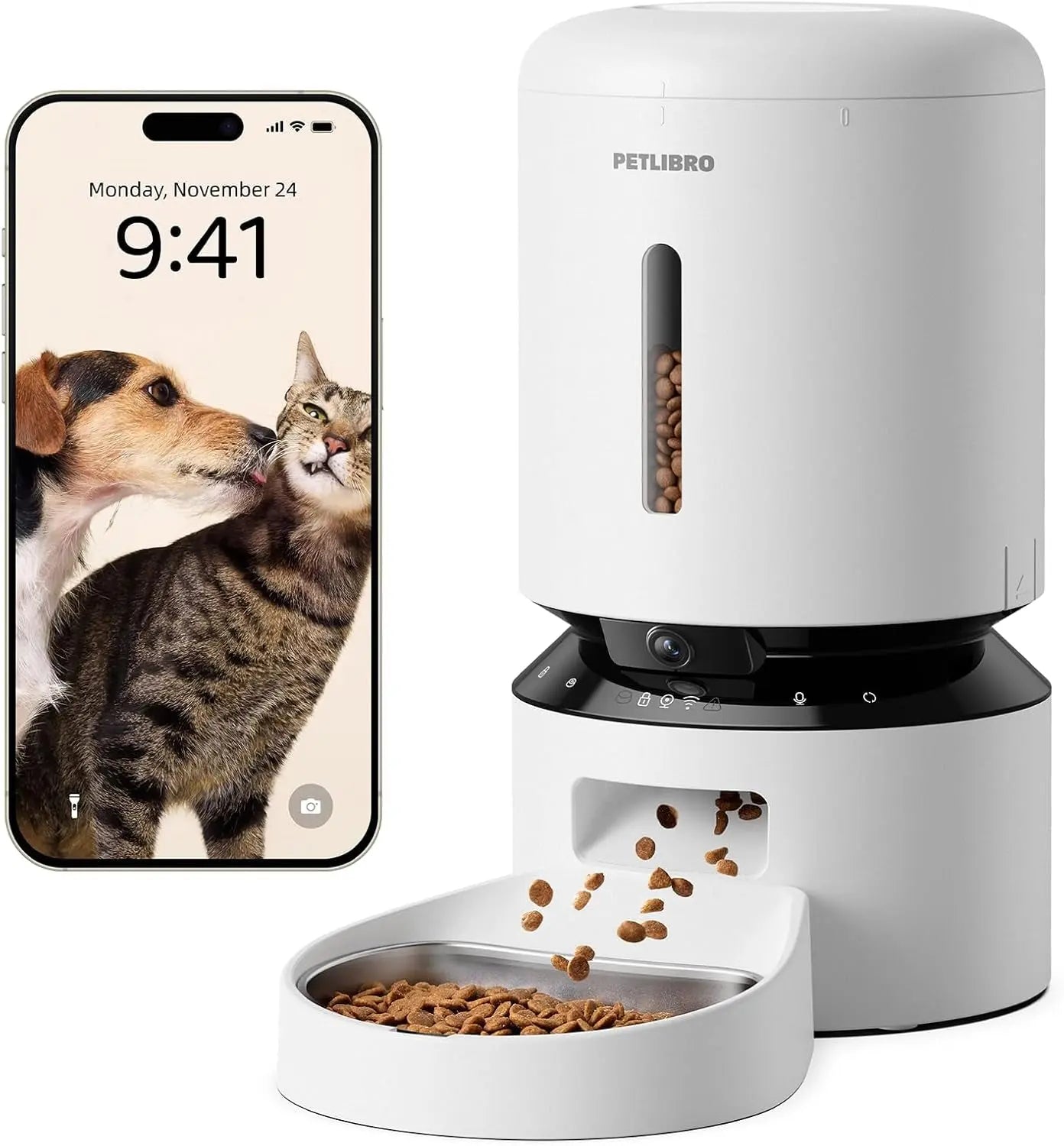 Automatic Pet Feeder 3L/5L with Camera, Timed Portions, Voice Call, Dual Power White 5L- Camera