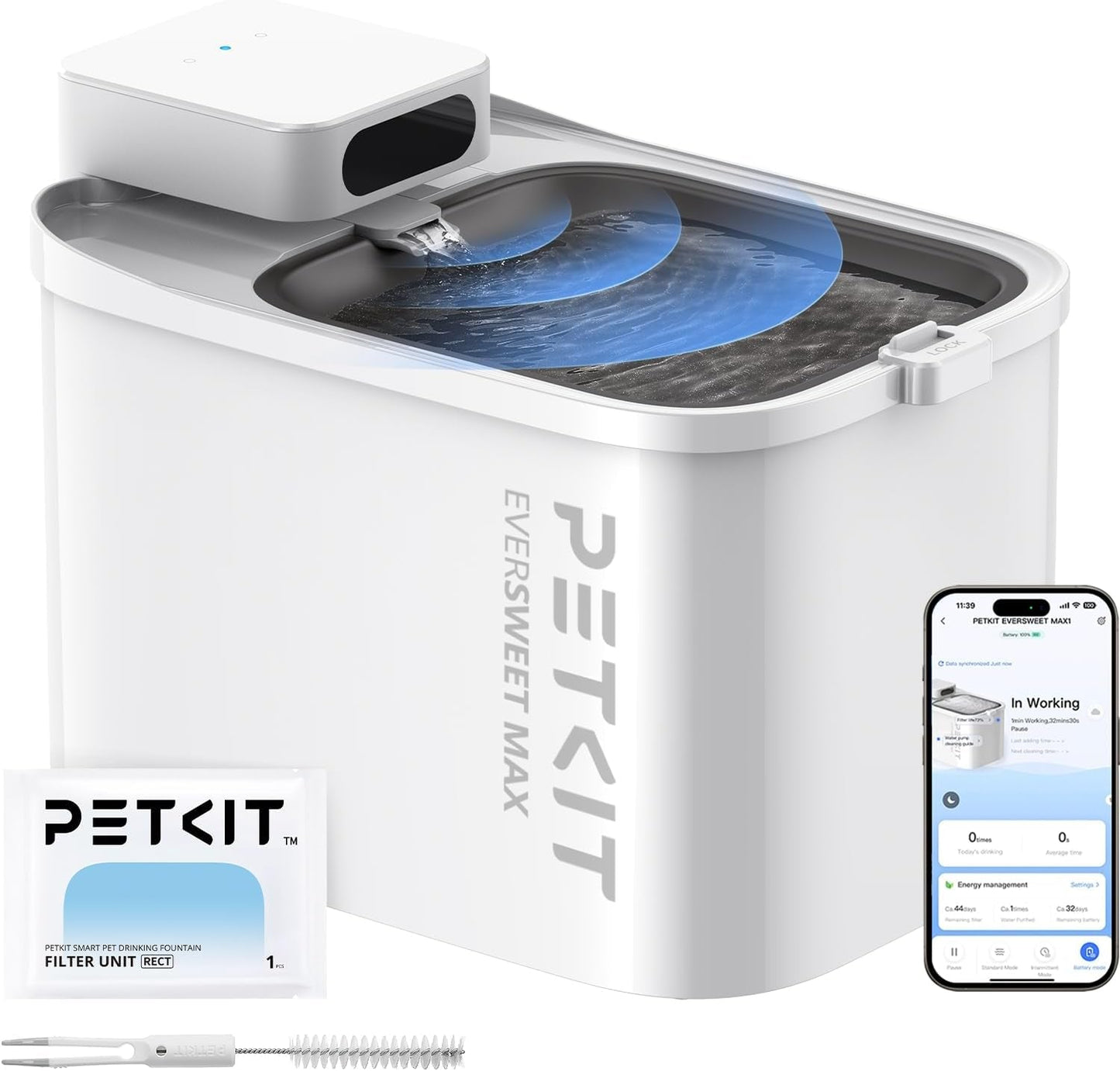 Automatic Pet Water Fountain Cordless App Control Quiet 3L Cats Dogs Small Pets White-Cordless 3L