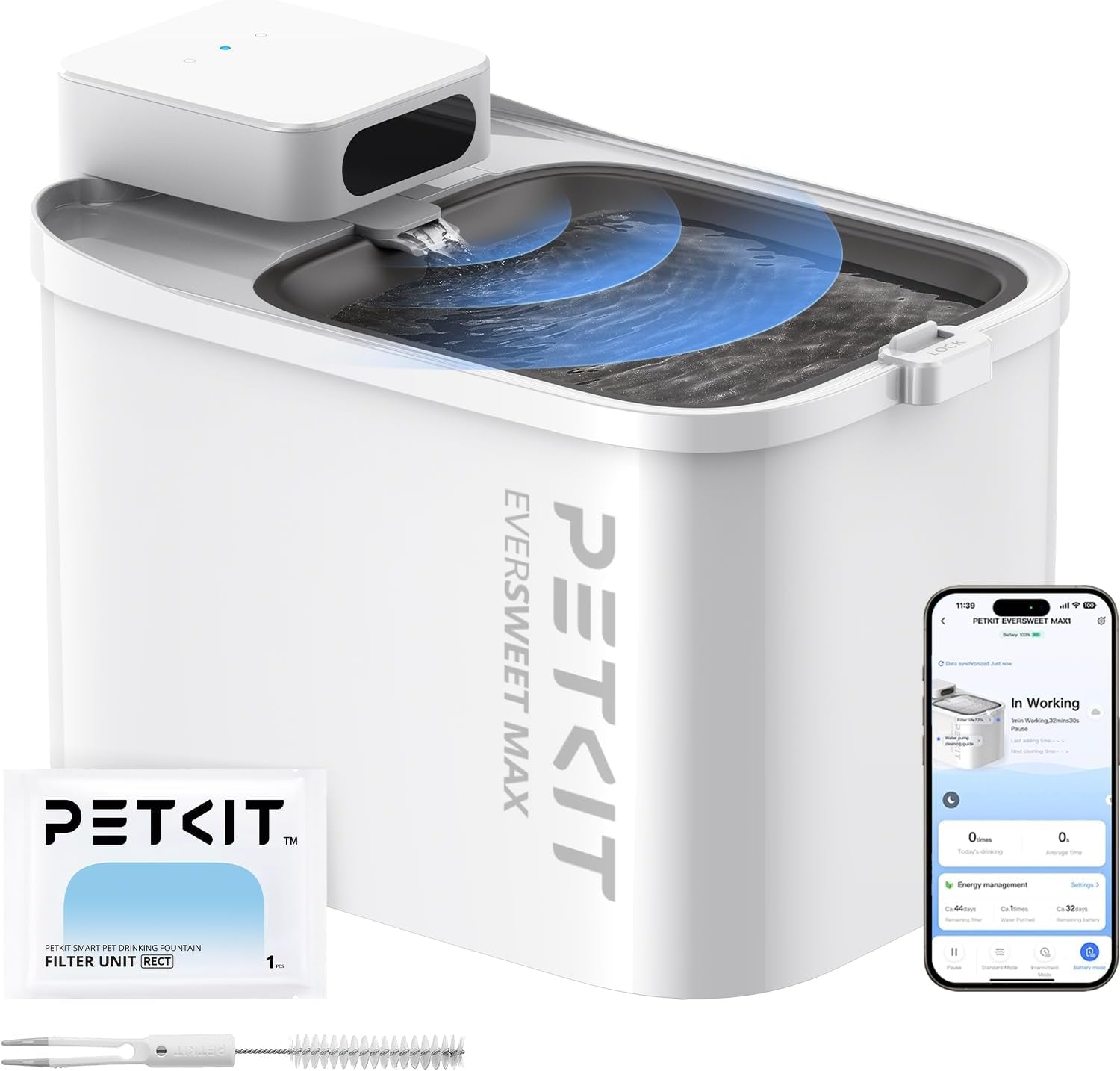 Automatic Pet Water Fountain Cordless App Control Quiet 3L Cats Dogs Small Pets White-Cordless 3L