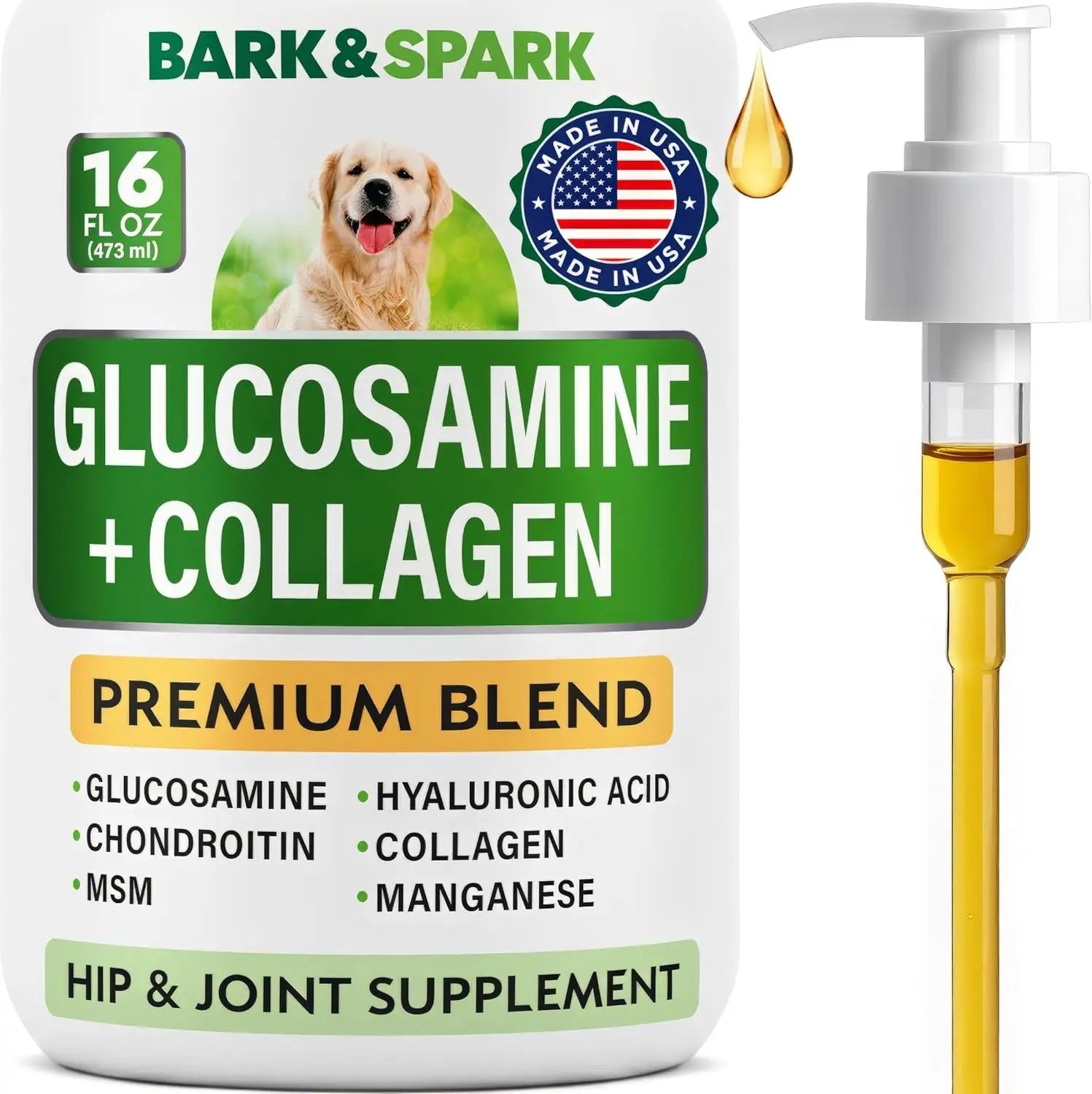 BARK&SPARK Liquid or Chews Glucosamine Joint Supplement for Dogs Mobility (Unflavored) (Liquid) - 16 Fl Oz
