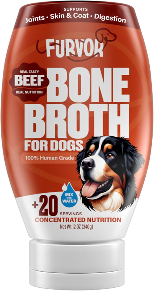 Beef Bone Broth for Dogs Collagen Supplement Gravy Topper 12oz 20 Servings 20 Servings
