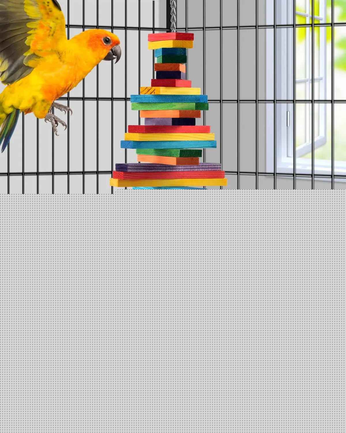 Bird Chew Toy with Wooden Blocks, Hanging Parrot Toy for Medium to Large Birds