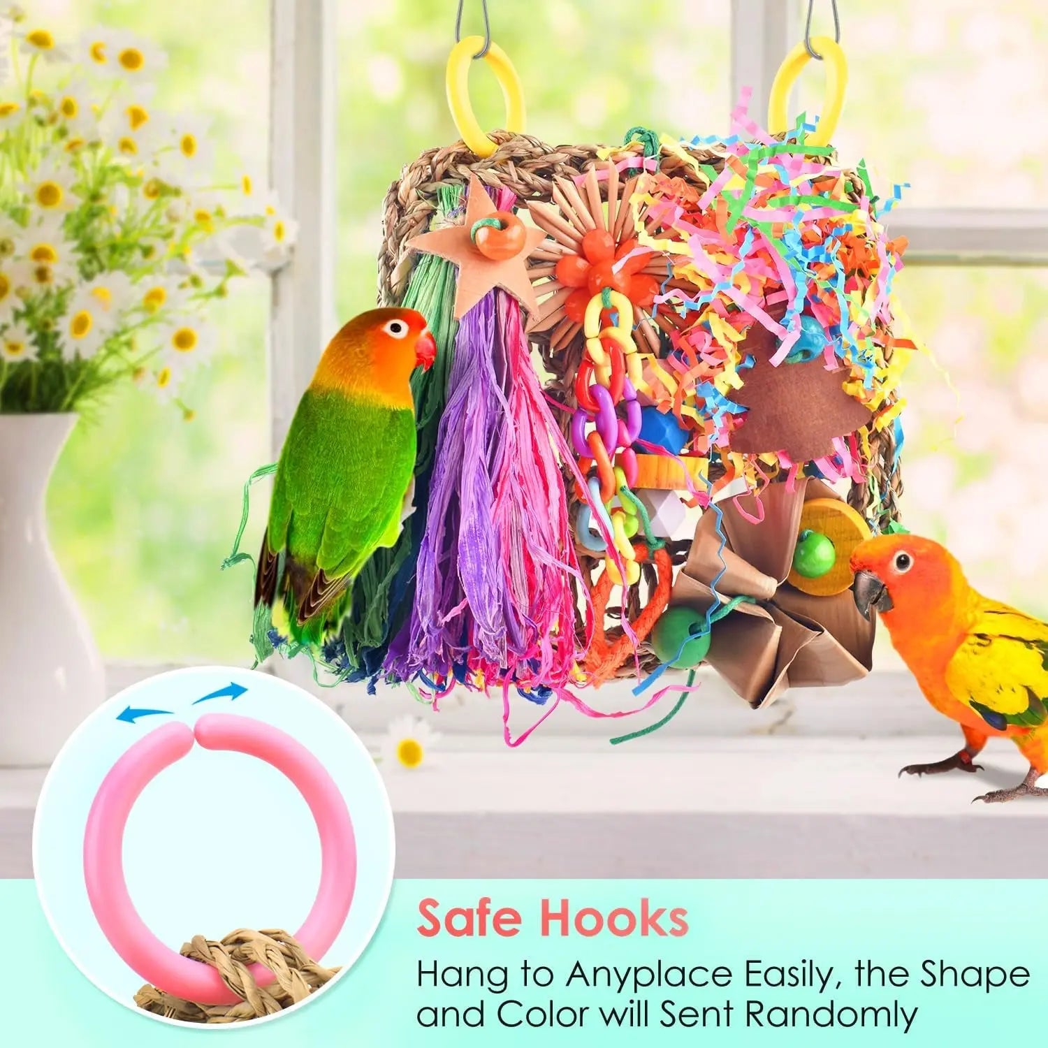 Bird Grass Mat Foraging Toy, Hanging Climbing & Shredder Toy for Small Birds