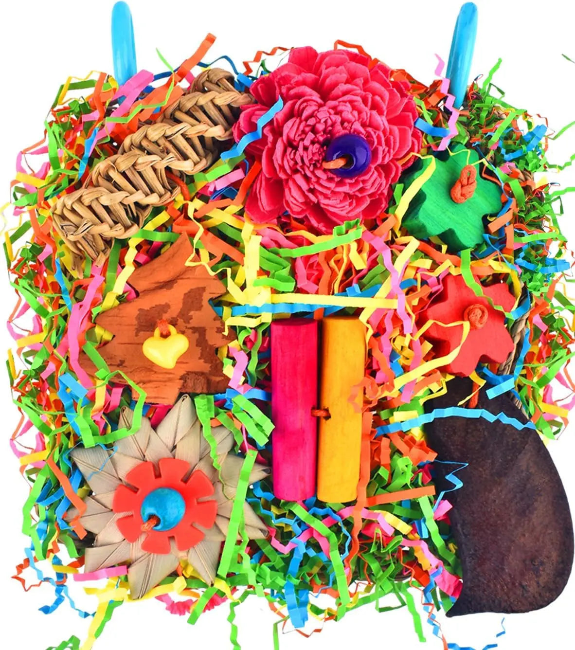 Bird Grass Mat Foraging Toy, Hanging Climbing & Shredder Toy for Small Birds Rainbow