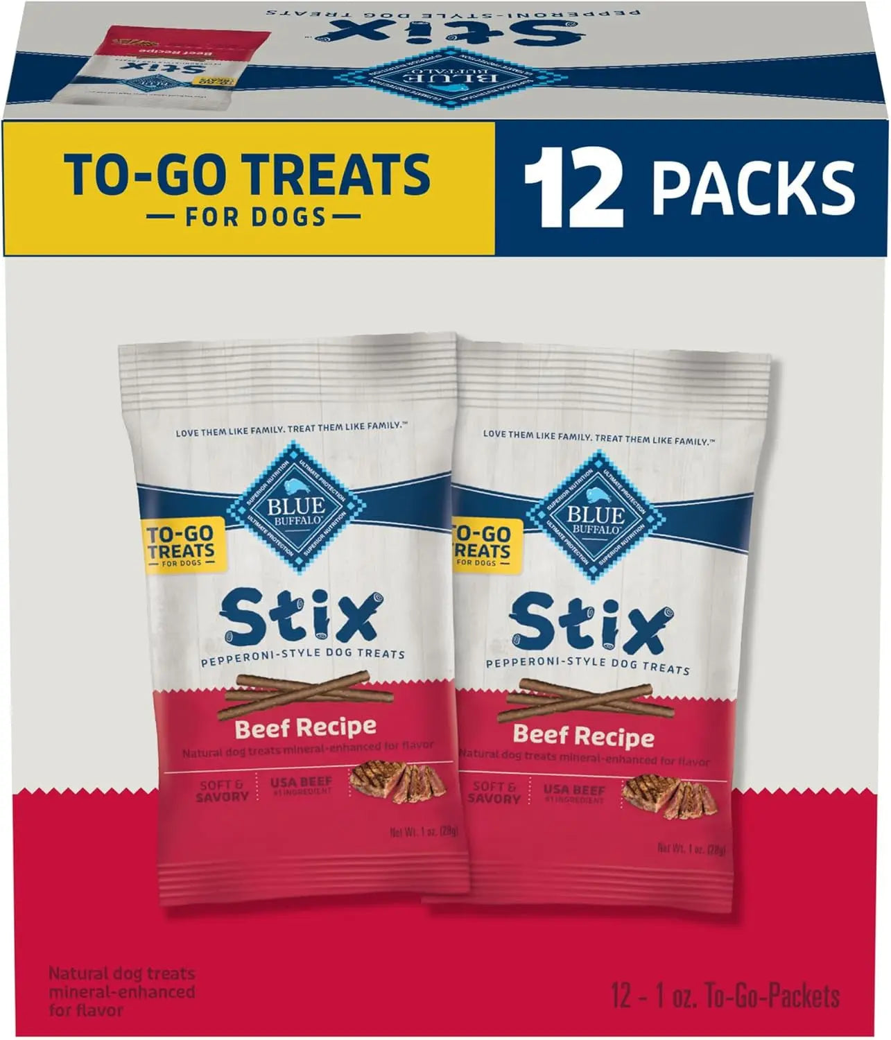 Blue Buffalo Stix Soft Dog Treats Beef 1oz ToGo 12 Pack Natural Blue Stix, Beef 1 Ounce (Pack Of 12)