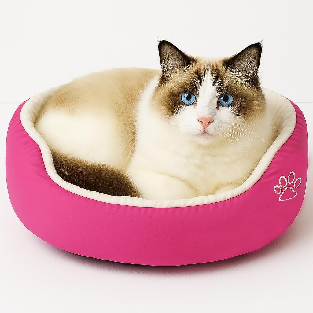 Calming Donut Cat Bed Plush Anti Anxiety Washable Non Slip Small Pets Pink