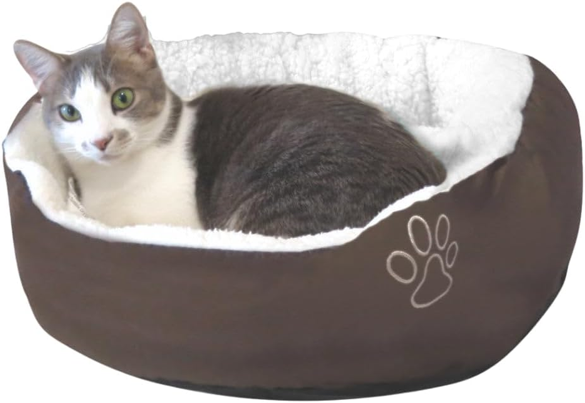 Calming Donut Cat Bed Plush Anti Anxiety Washable Non Slip Small Pets Brown