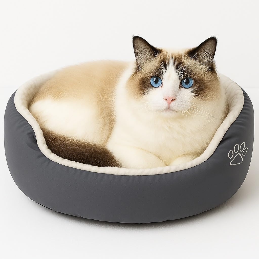 Calming Donut Cat Bed Plush Anti Anxiety Washable Non Slip Small Pets Grey