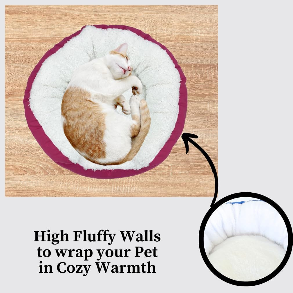 Calming Donut Cat Bed Plush Anti Anxiety Washable Non Slip Small Pets