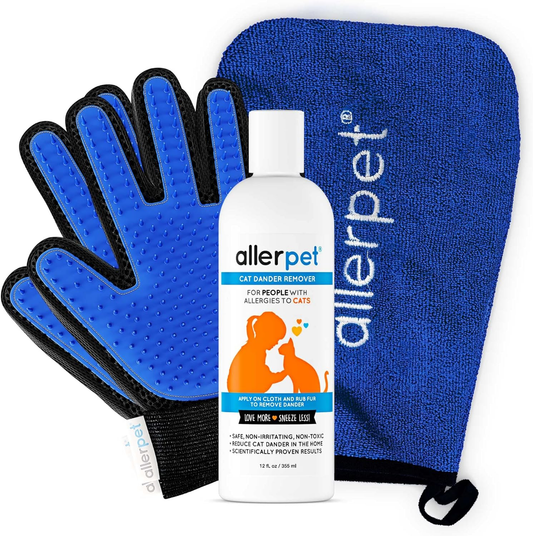 Cat Dander Remover Allerpet Anti Allergen Solution Grooming Gloves 12oz