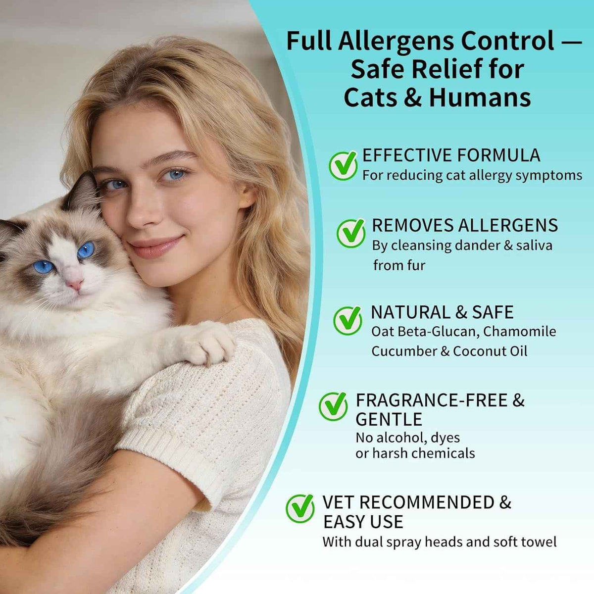 Cat Dander Remover Spray Natural Allergy Relief No Rinse Anti Dander