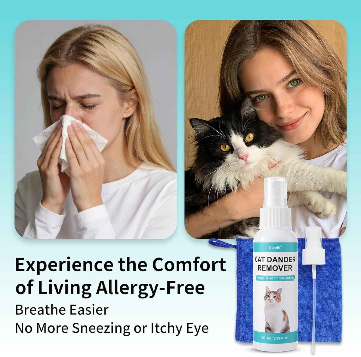 Cat Dander Remover Spray Natural Allergy Relief No Rinse Anti Dander