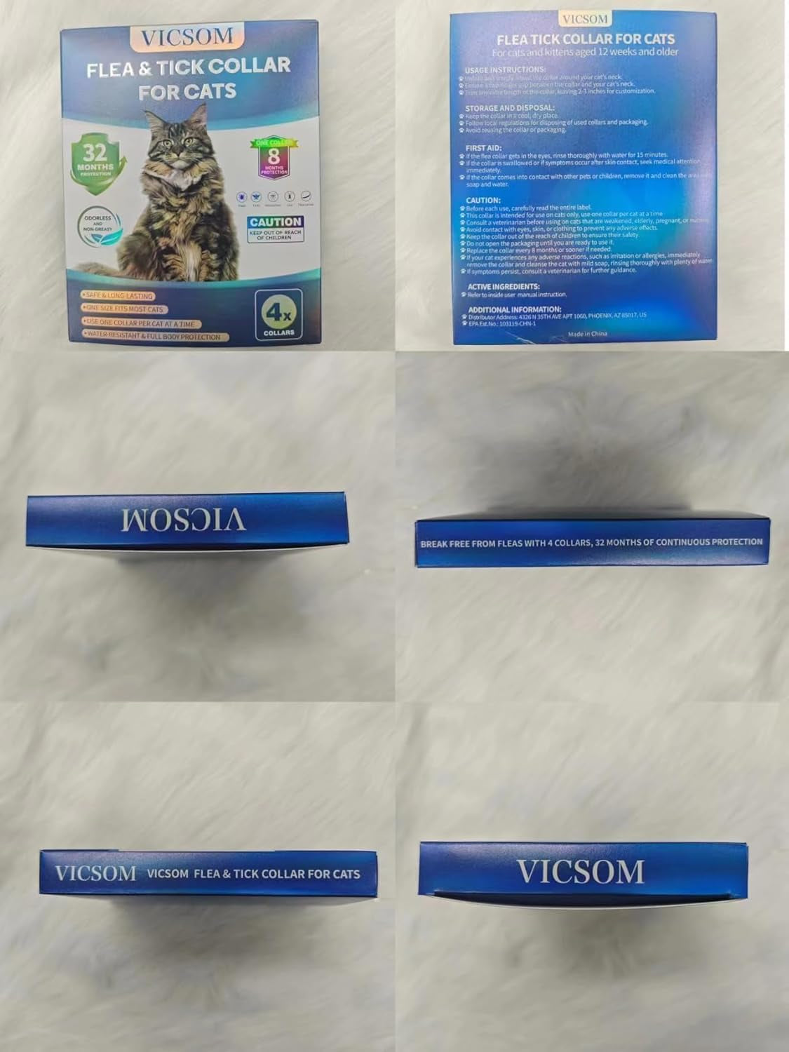 Cat Flea Collar 4 Pack Waterproof Adjustable Tick Prevention 32 Month Protection