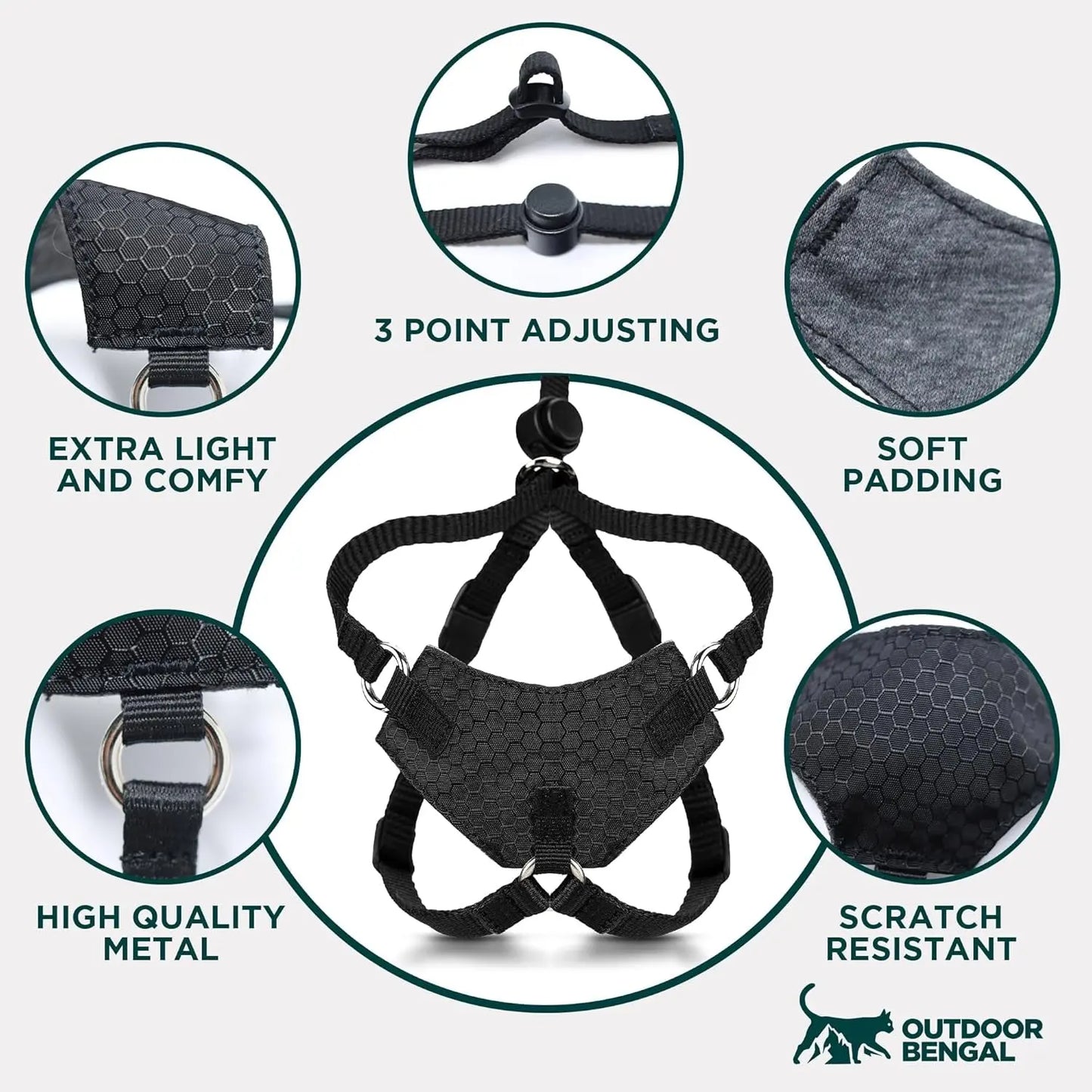 Cat Harness Escape Proof Adjustable Leash Set Reflective Walking Vest