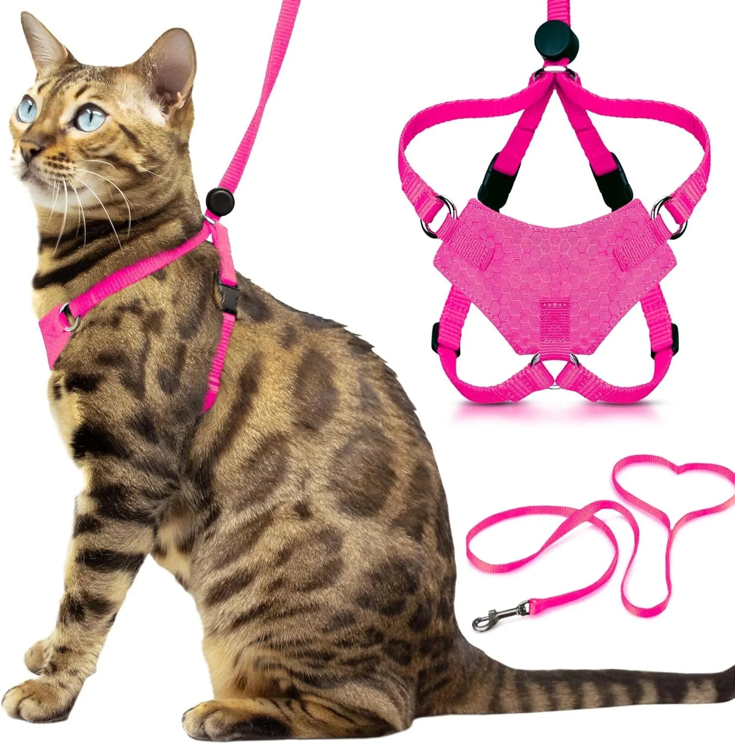 Cat Harness Escape Proof Adjustable Leash Set Reflective Walking Vest Pink