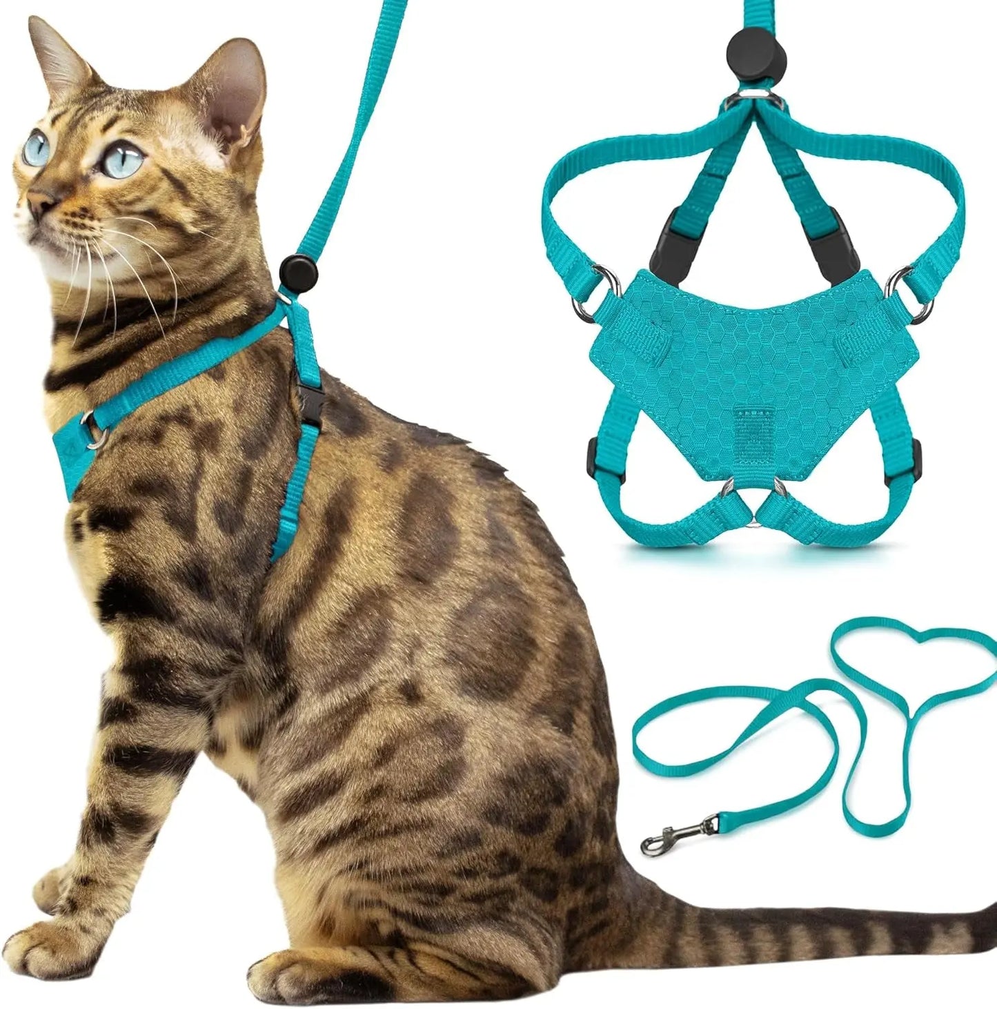 Cat Harness Escape Proof Adjustable Leash Set Reflective Walking Vest Turquoise