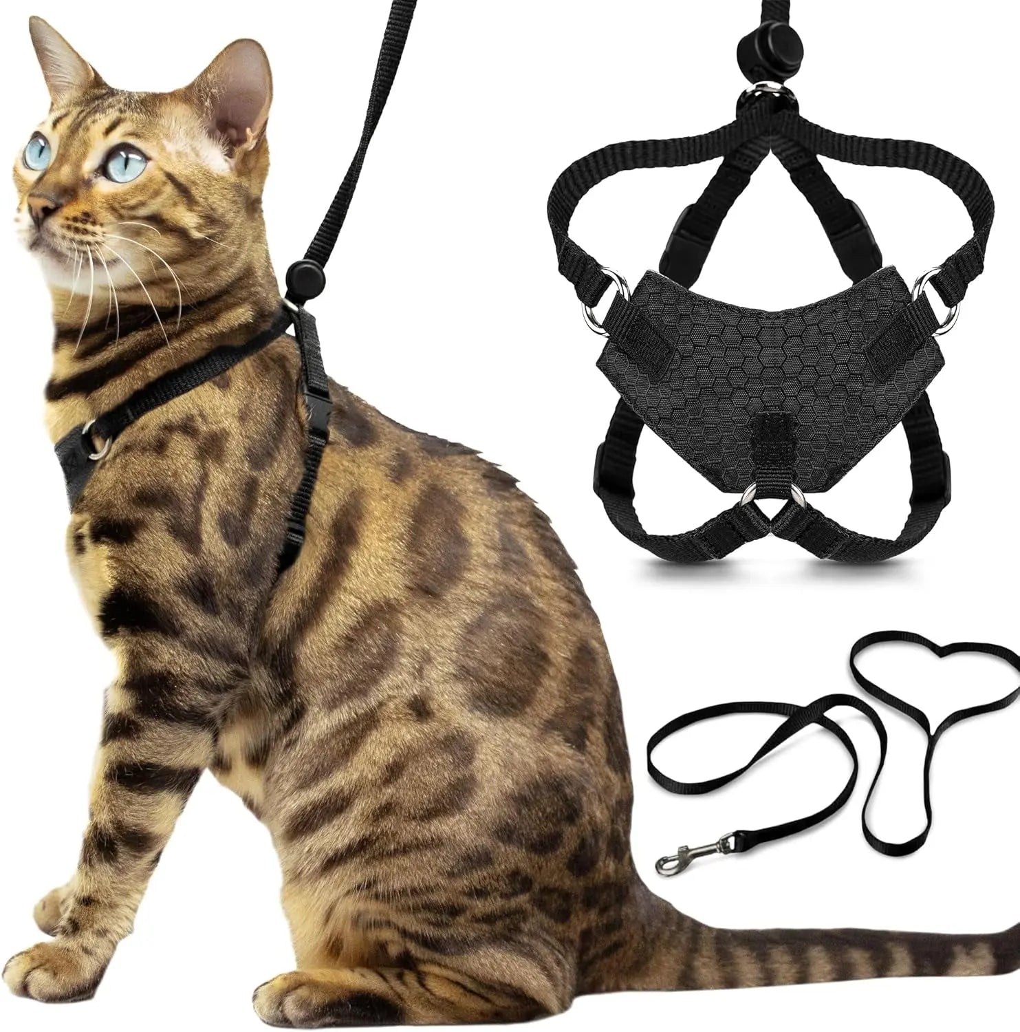Cat Harness Escape Proof Adjustable Leash Set Reflective Walking Vest Black