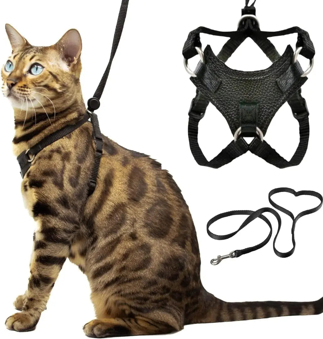 Cat Harness Escape Proof Adjustable Leash Set Reflective Walking Vest Vegan Leather Xl
