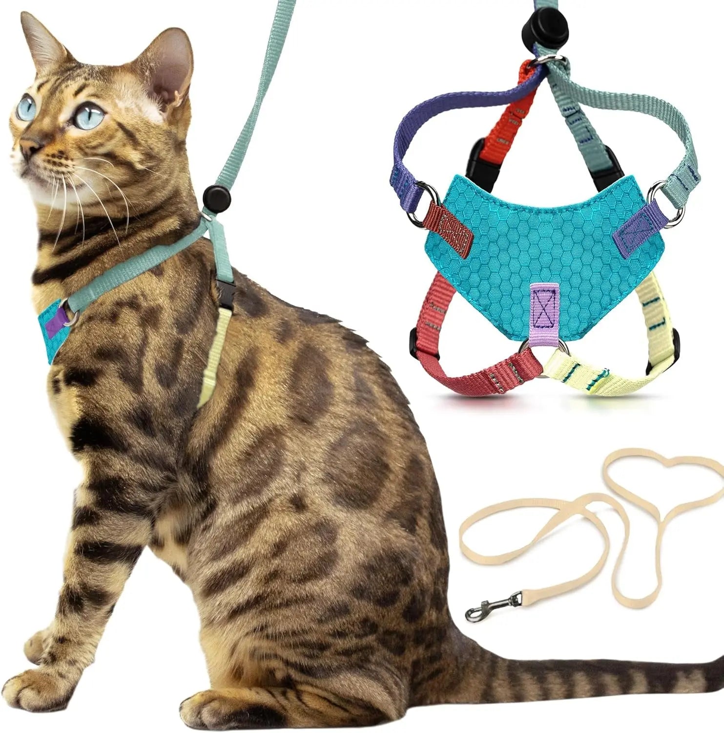 Cat Harness Escape Proof Adjustable Leash Set Reflective Walking Vest Multicolor