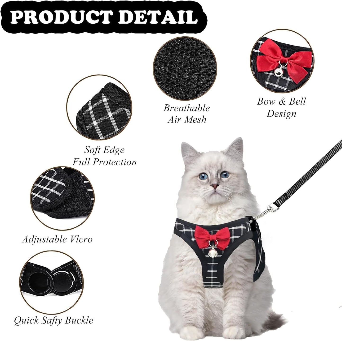 Cat Harness Leash Set Breathable Adjustable Mesh Vest
