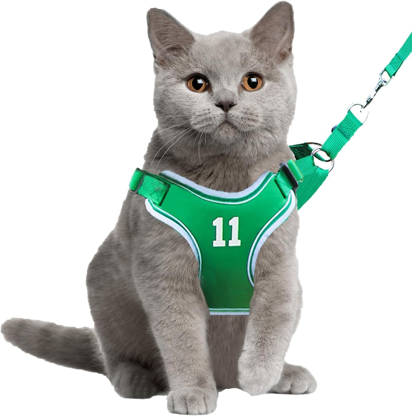 Cat Harness Leash Set Breathable Adjustable Mesh Vest Green Medium