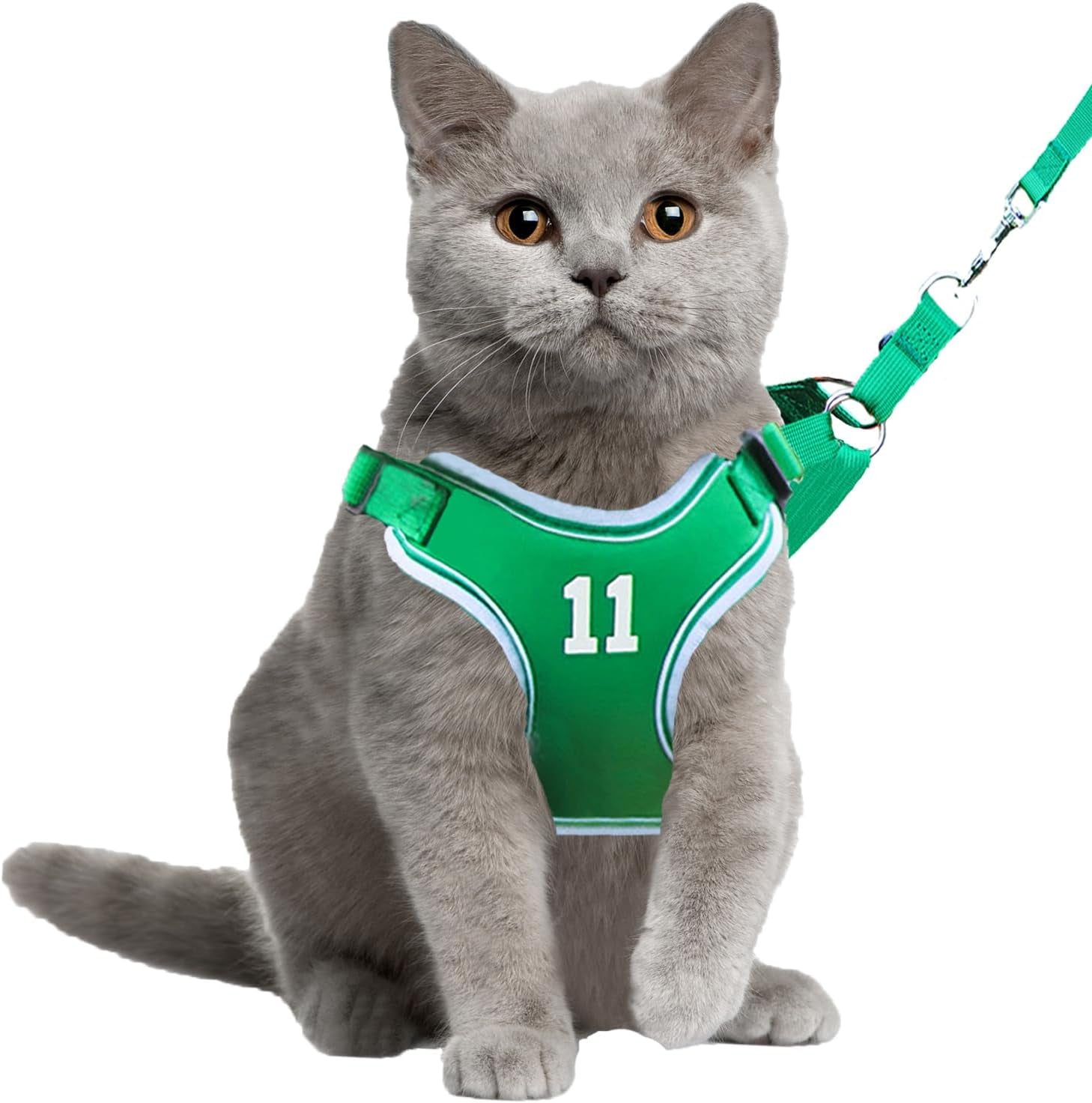 Cat Harness Leash Set Breathable Adjustable Mesh Vest Green Medium