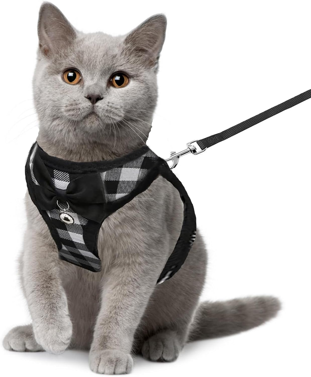 Cat Harness Leash Set Breathable Adjustable Mesh Vest Black-White Medium