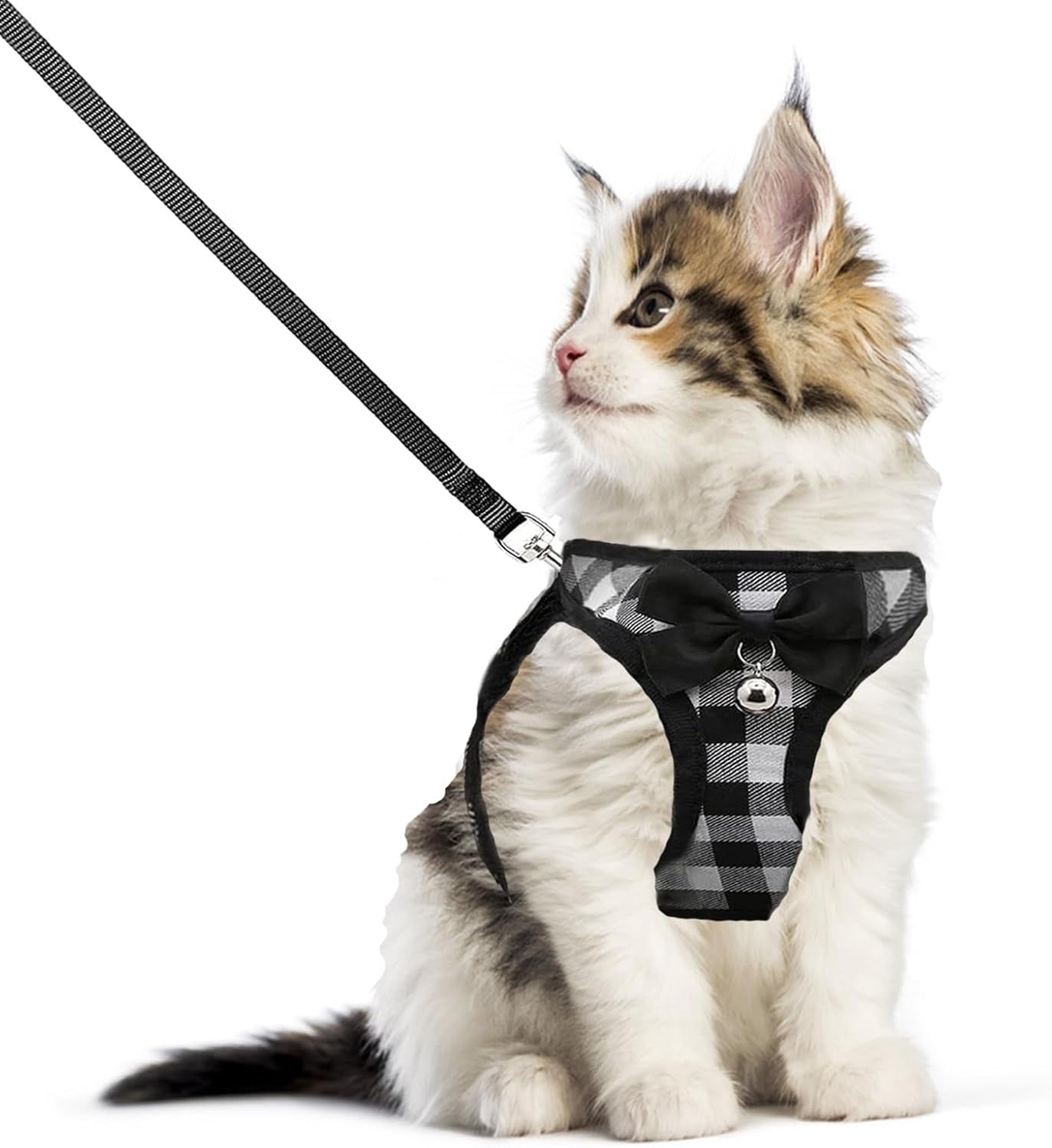 Cat Harness Leash Set Breathable Adjustable Mesh Vest Black-White S