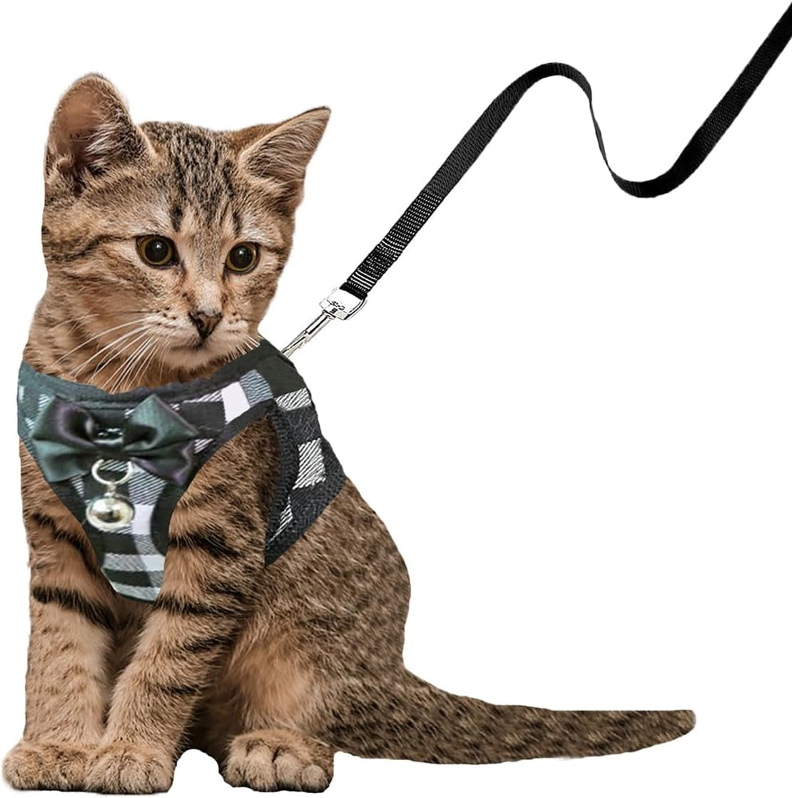 Cat Harness Leash Set Breathable Adjustable Mesh Vest Black-White Xx-Small