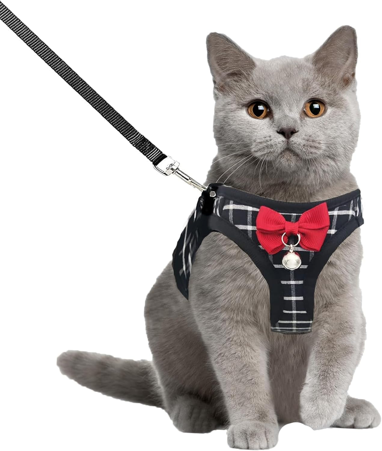 Cat Harness Leash Set Breathable Adjustable Mesh Vest Black Medium