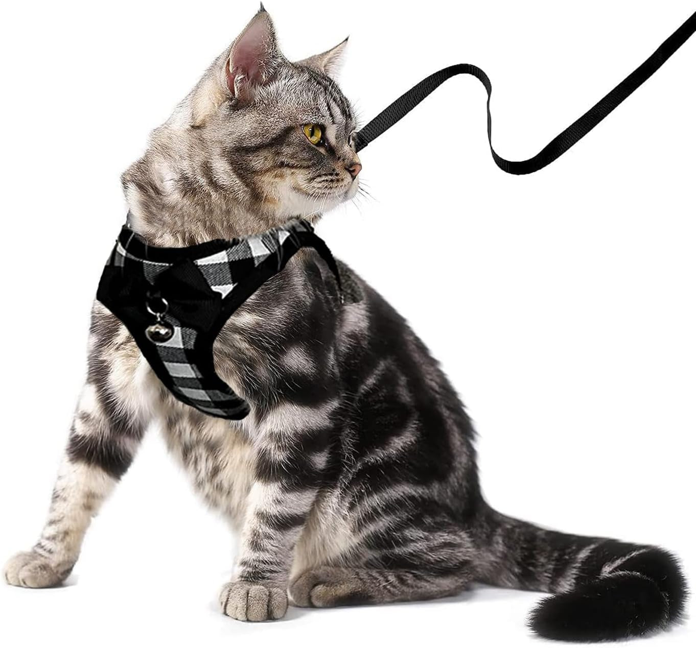 Cat Harness Leash Set Breathable Adjustable Mesh Vest Black-White L