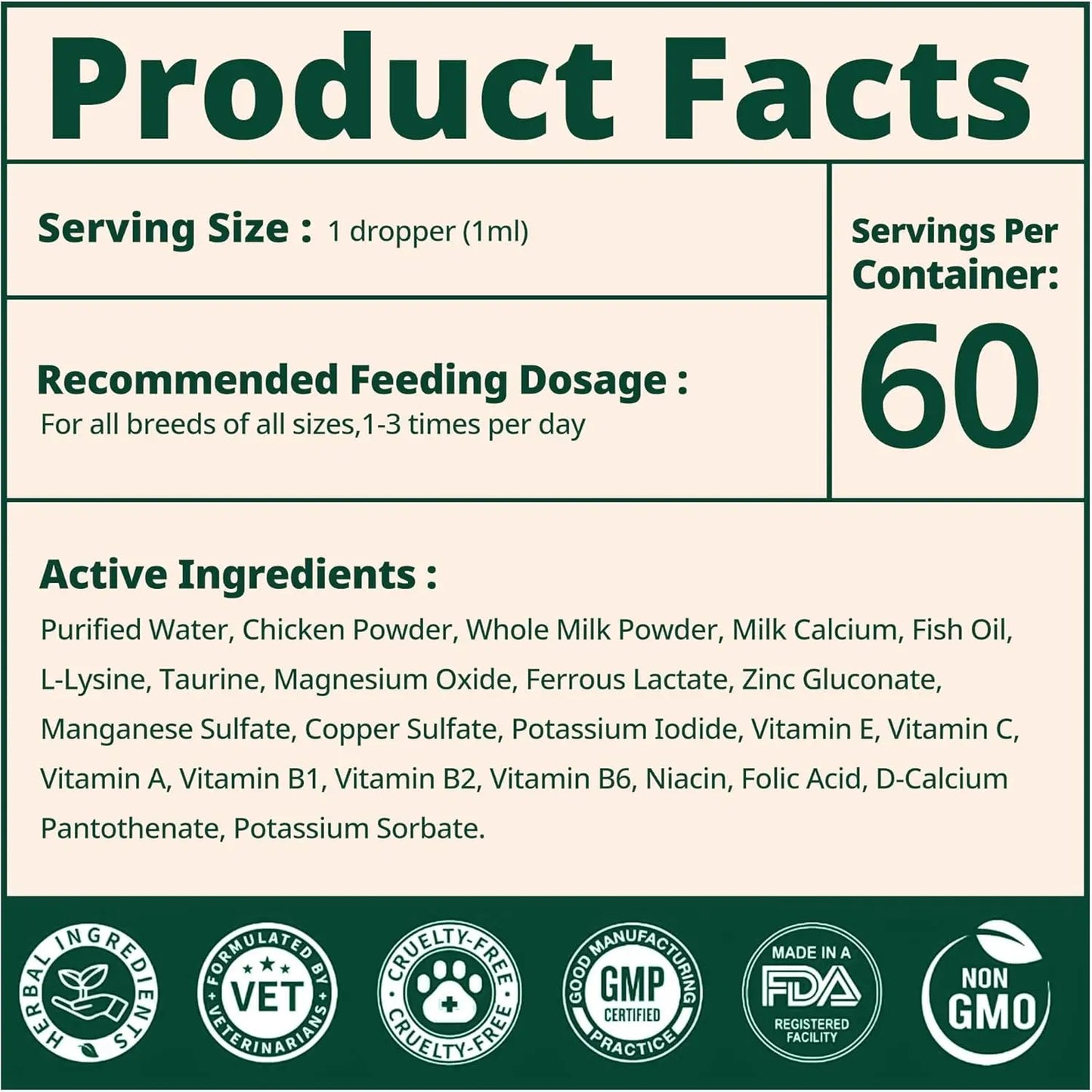 Cat Liquid Multivitamin Taurine Lysine Skin Coat Immune Support 2oz
