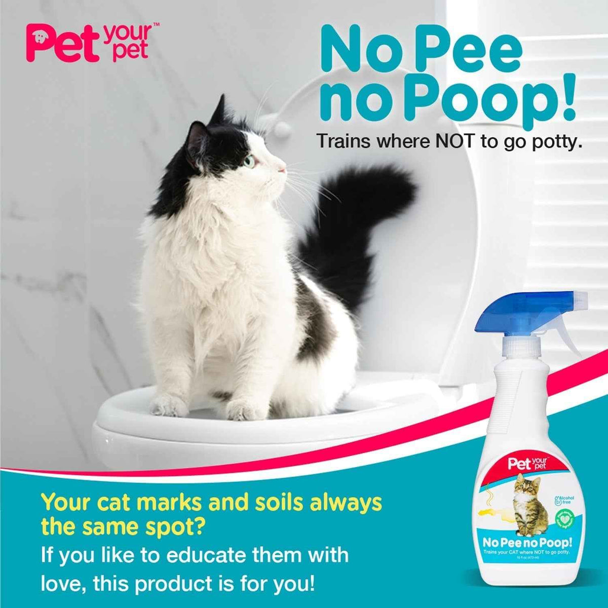 Cat Potty Training Spray No Pee No Poop Natural Deterrent 16oz