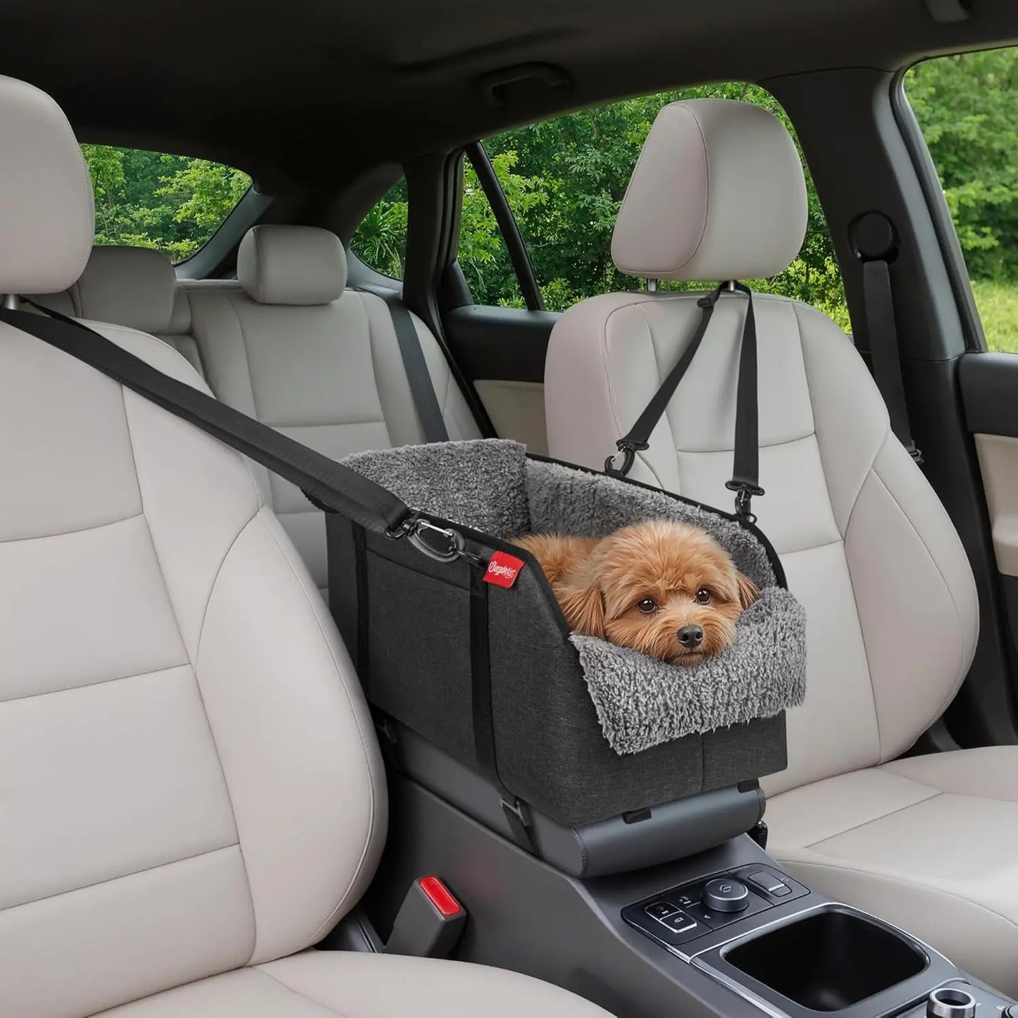 Center Console Dog Car Seat for Small Dogs, Portable Pet Booster Seat Grey
