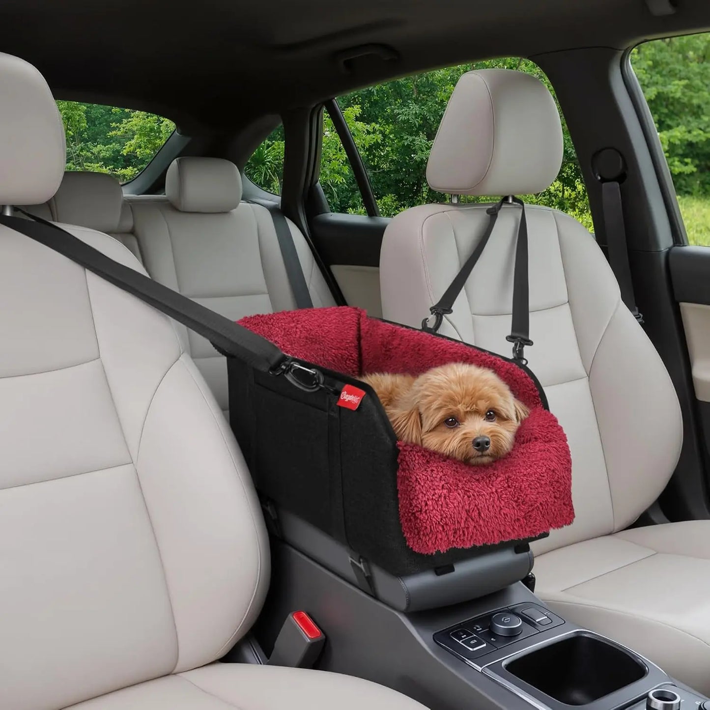 Center Console Dog Car Seat for Small Dogs, Portable Pet Booster Seat Red