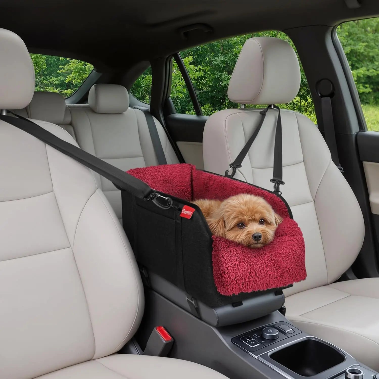 Center Console Dog Car Seat for Small Dogs, Portable Pet Booster Seat Red