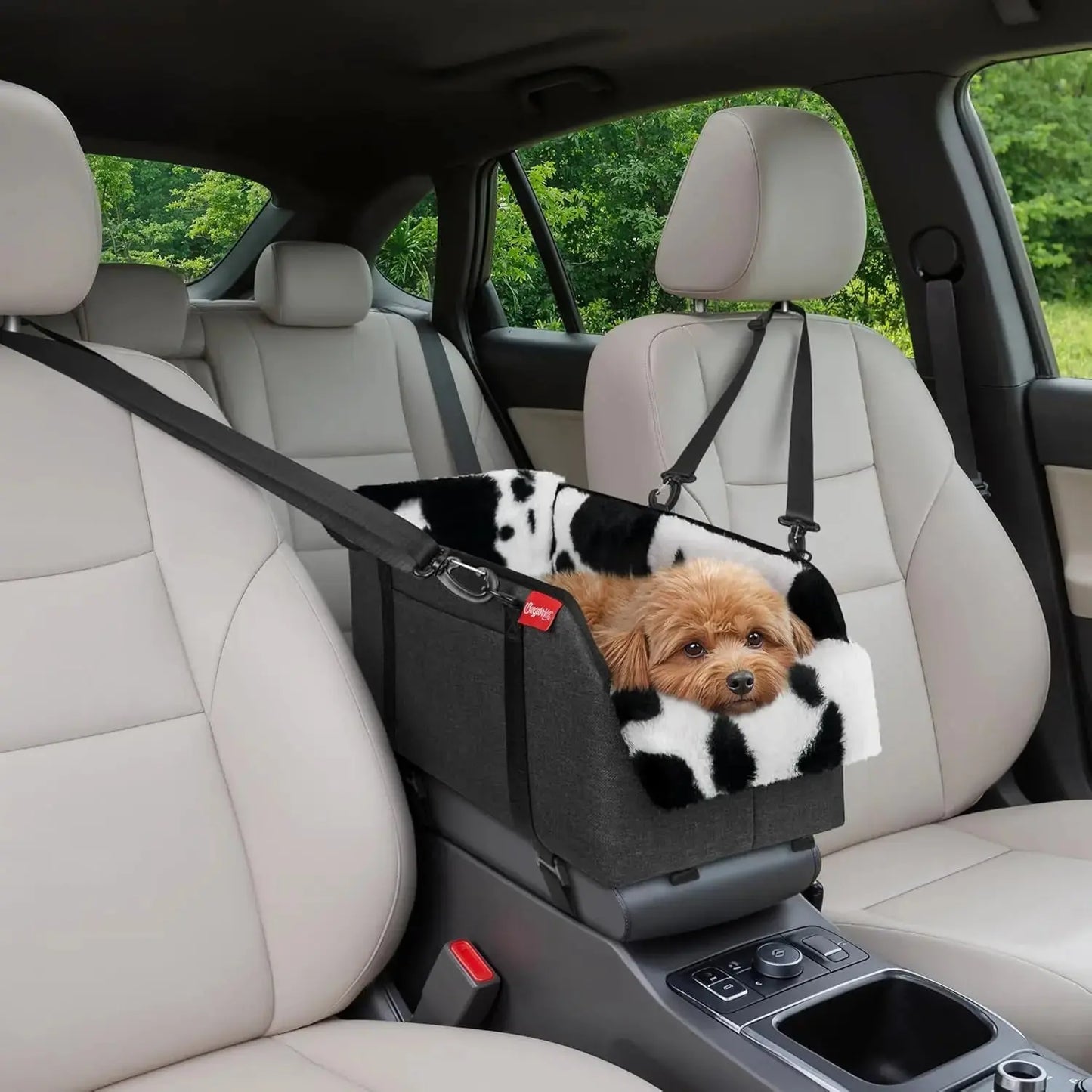 Center Console Dog Car Seat for Small Dogs, Portable Pet Booster Seat Milk Cow