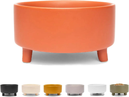 Ceramic Cat & Dog Pet Bowl, Elevated Stoneware Feeder, Dishwasher Safe Teracotta