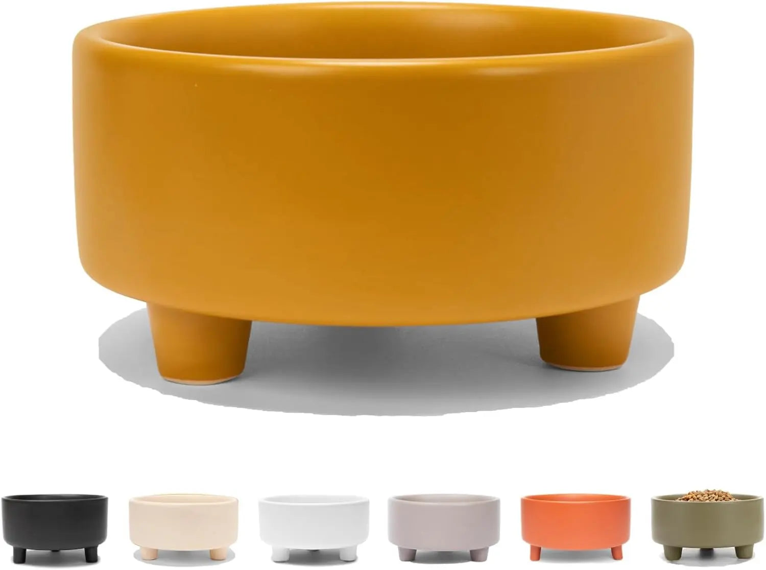 Ceramic Cat & Dog Pet Bowl, Elevated Stoneware Feeder, Dishwasher Safe Mustard