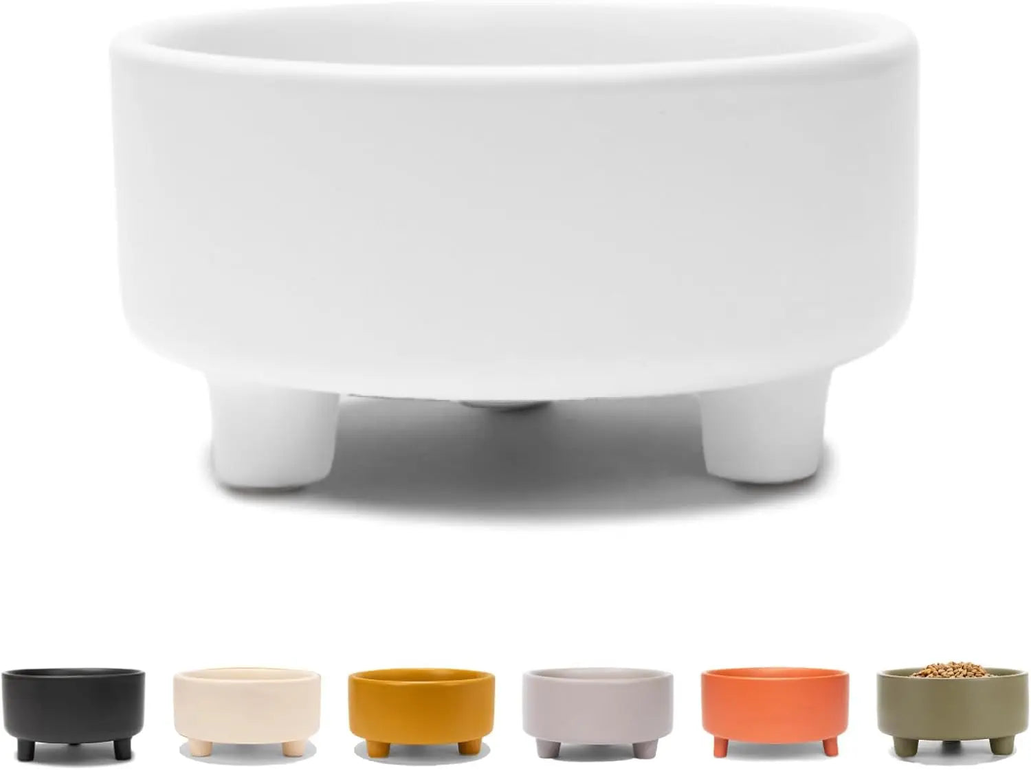 Ceramic Cat & Dog Pet Bowl, Elevated Stoneware Feeder, Dishwasher Safe White Large