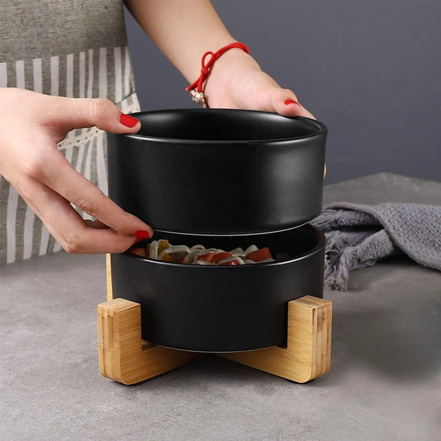 Ceramic Cat & Small Dog Bowl Set with Stand 13.5oz Non Slip Double